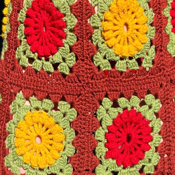 Late 60's/Early 70's Hand Crochet Drawstring Granny Square Maxi Skirt - Picture 6 of 6